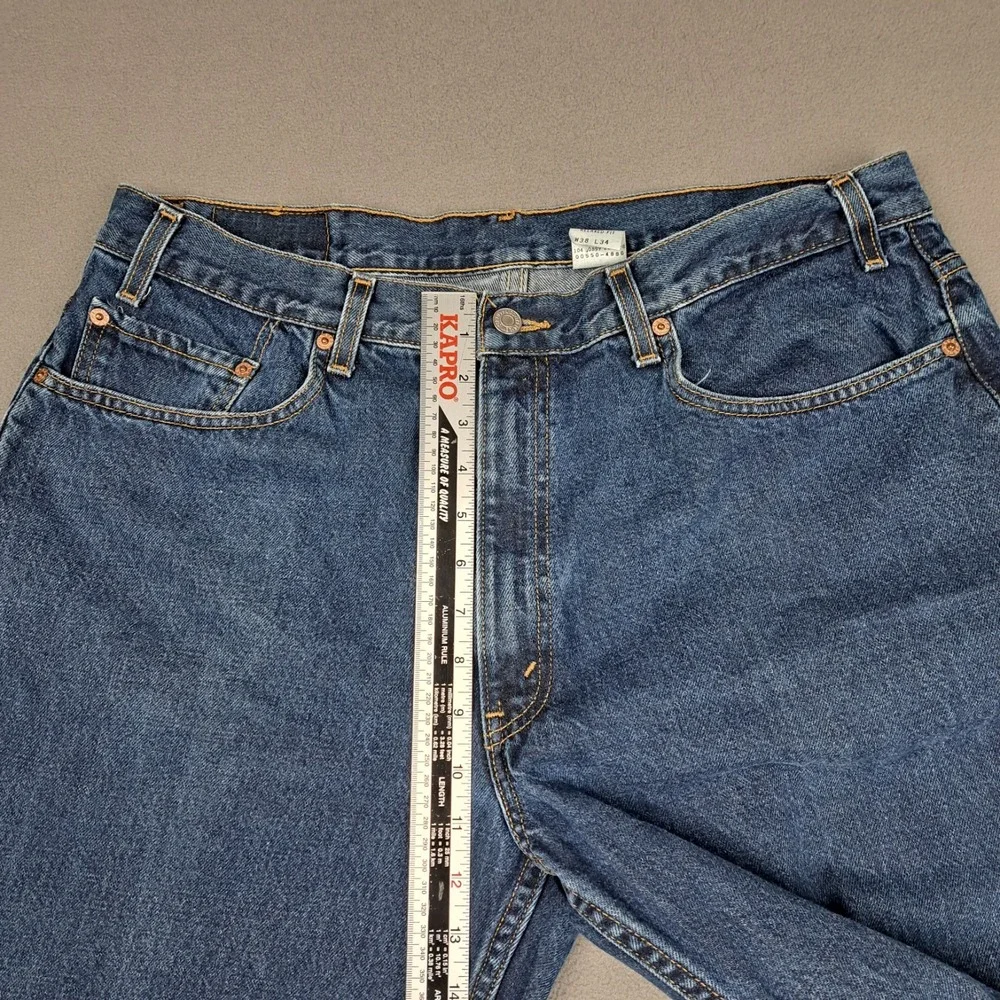 Vintage Levis 550 Jeans Mens 38x34 Dark Blue Denim Relaxed Fit Pants Batwing 90s